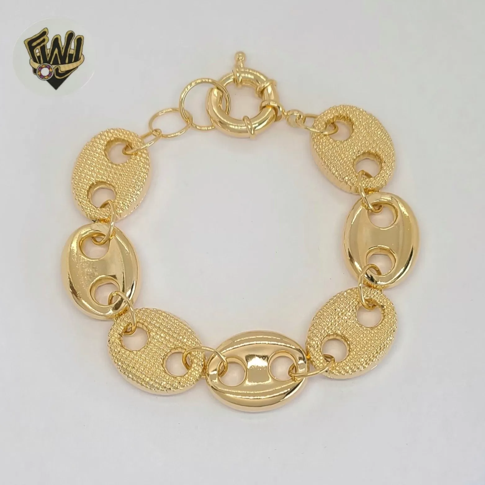 (1-0763) Gold Laminate - 18mm Puff Marine Link Bracelet - 8 - BGF