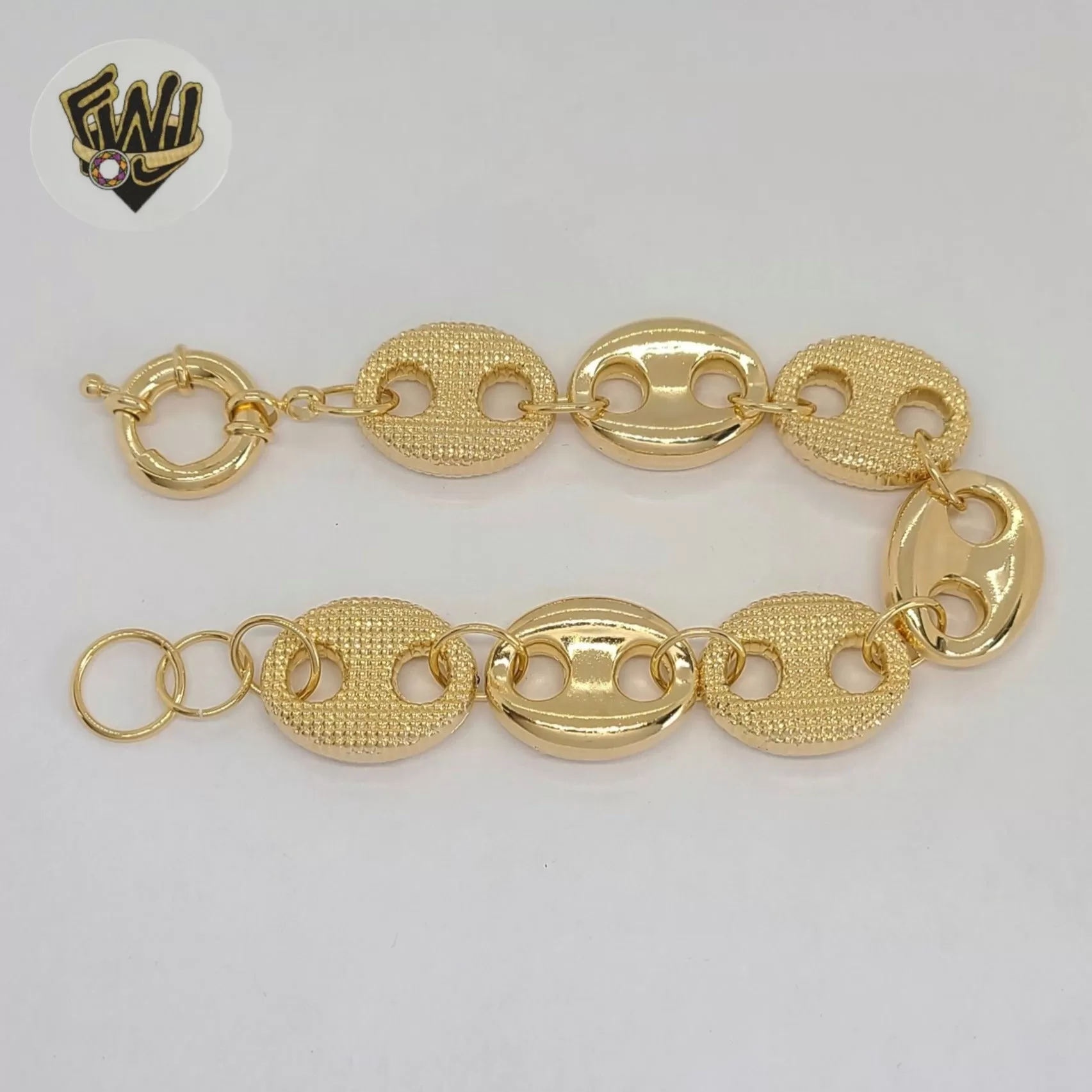 (1-0763) Gold Laminate - 18mm Puff Marine Link Bracelet - 8 - BGF