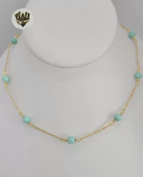 (1-3902-K) Gold Laminate - 6mm Turquoise Beads Necklace - BGF