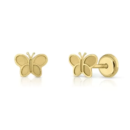 14k Gold Plated Butterflies Baby Children Screw Back Earrings