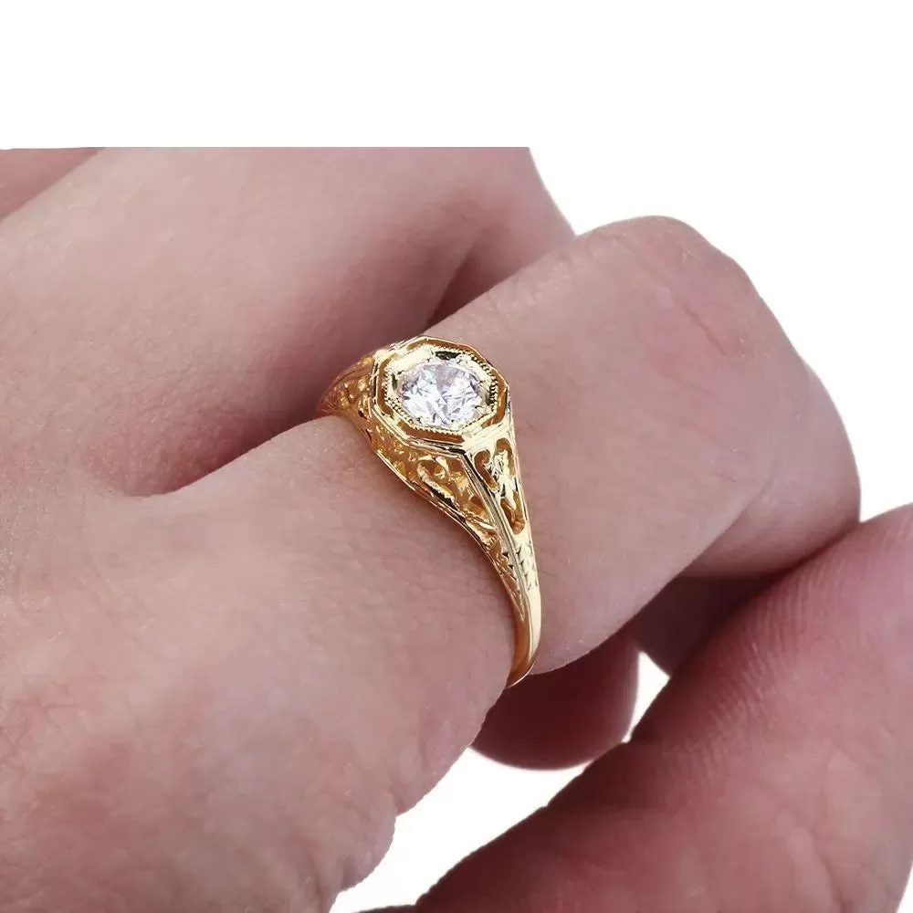 14k Yellow Gold Vintage / Unique Moissanite Ring 0.4ct