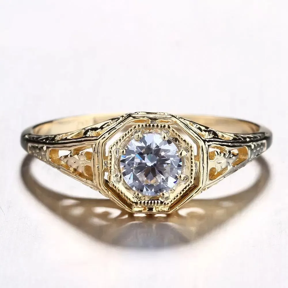 14k Yellow Gold Vintage / Unique Moissanite Ring 0.4ct