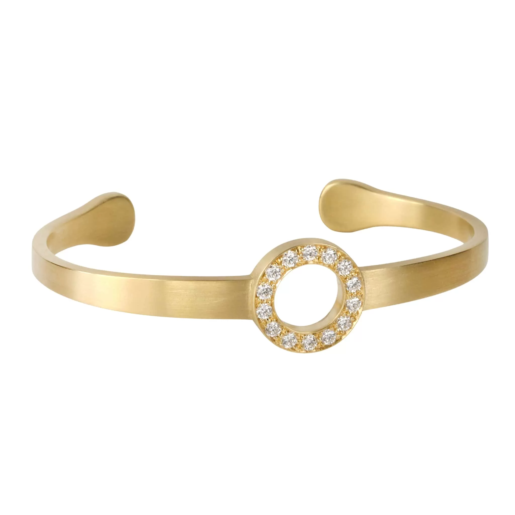 18K Gold Cuff Bracelet with Round Pave Diamond Centerpiece