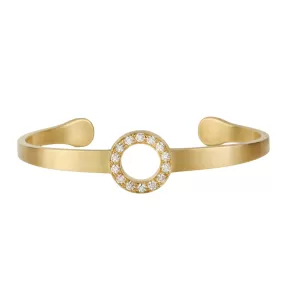 18K Gold Cuff Bracelet with Round Pave Diamond Centerpiece