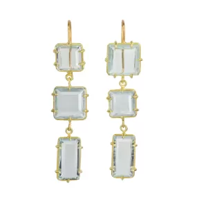 18K Gold Multi Prong-Set Light Blue Topaz Triple Drop Earrings