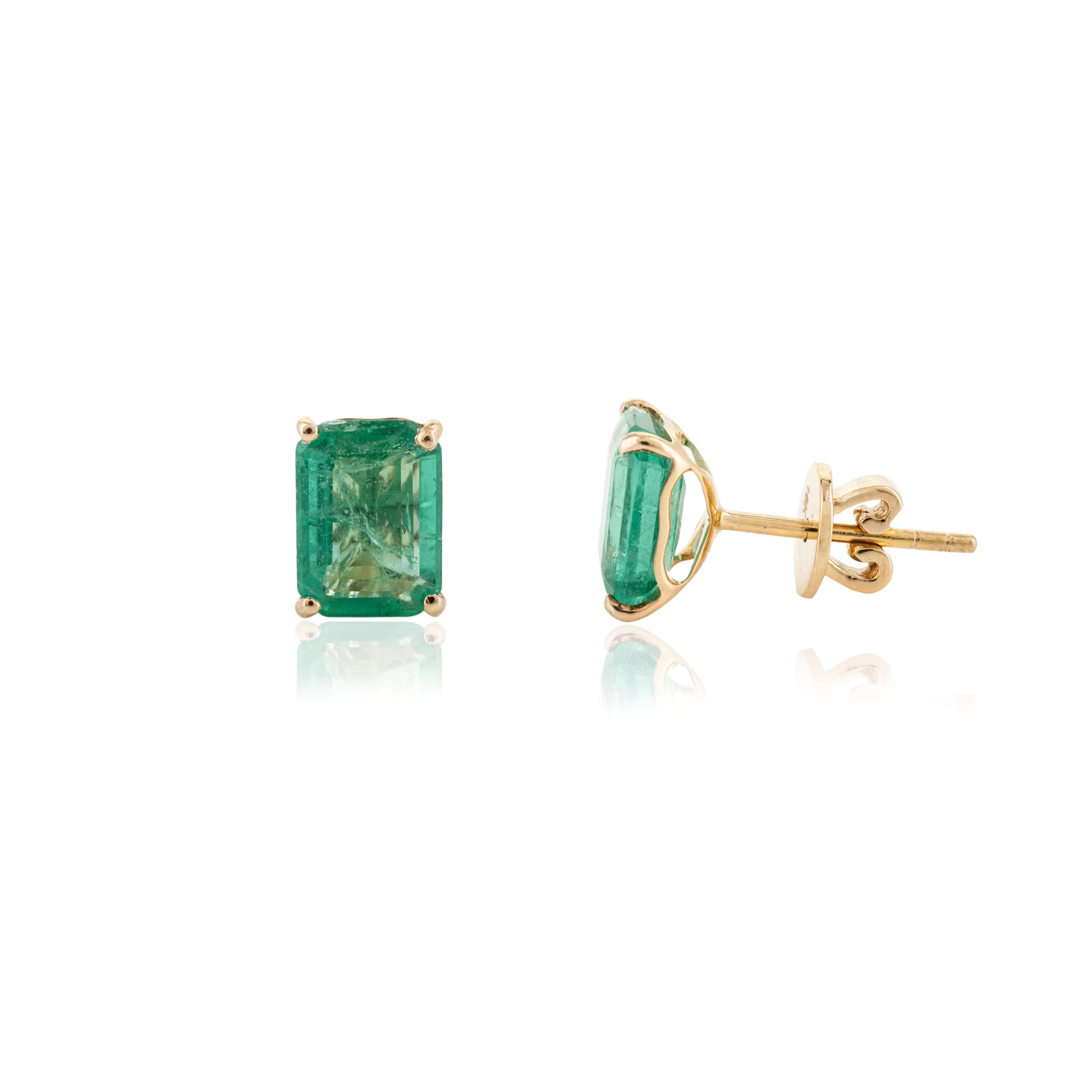 18K Solid Gold Emerald Gemstone Stud