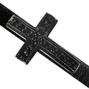 34 x 22mm Pave Cross Slider for Flat Leather - Black Ruthenium with Jet