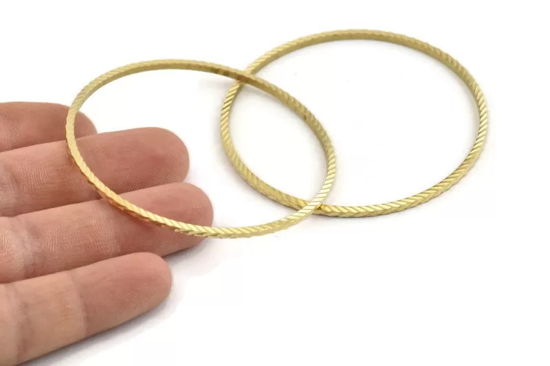 61mm Circle Connectors - 12 Textured Raw Brass Circle Connectors (61x2x2mm) D1478