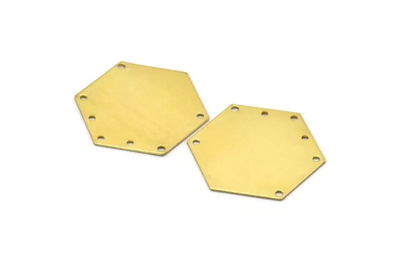 8 Raw Brass Hexagon Blanks 7 Holes (35x0.80 Mm) A0802