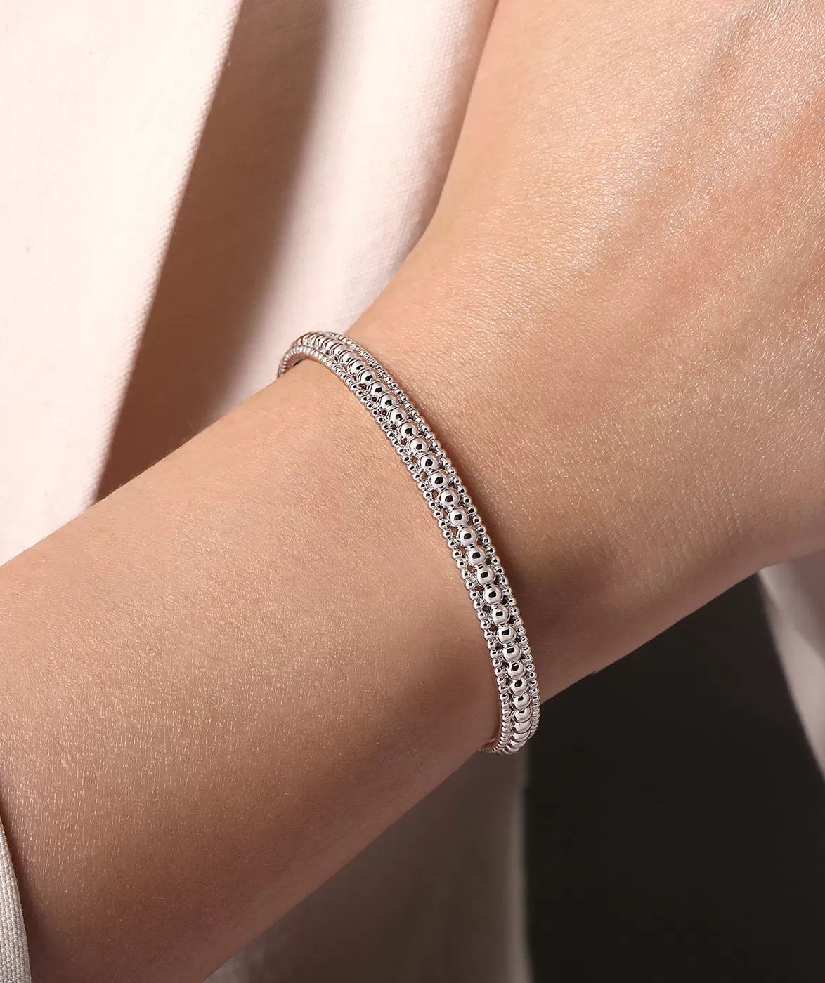 925 Sterling Silver Bujukan Beaded Open Bangle