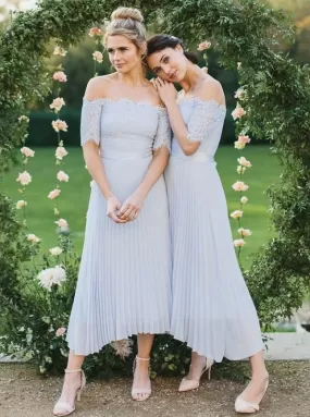 A-Line Light Blue Pleated Chiffon Bridesmaid Dress