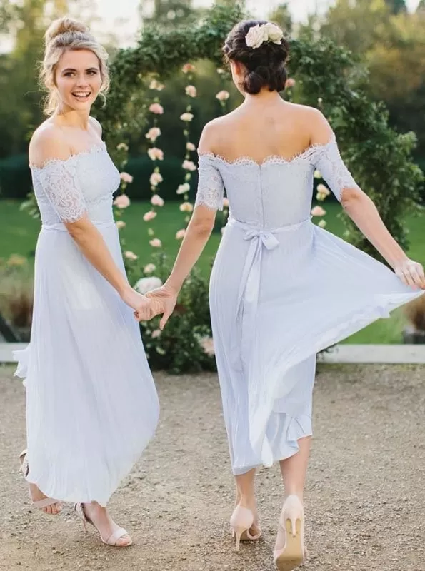 A-Line Light Blue Pleated Chiffon Bridesmaid Dress