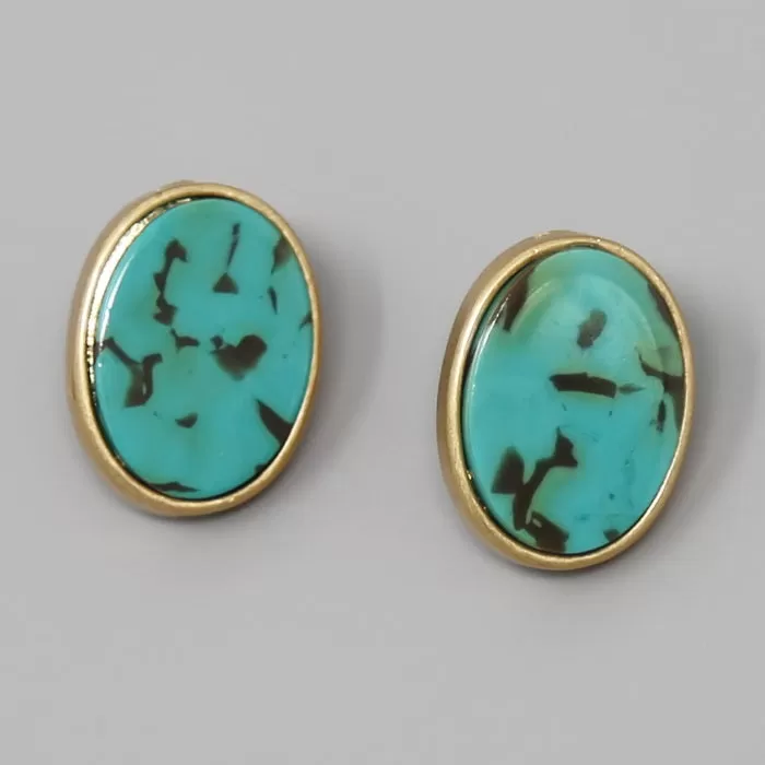 Acetate Oval Shape Stud Earrings