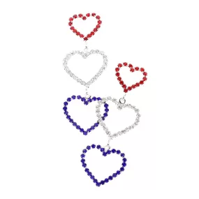 American USA Flag Rhinestone Heart Dangle Earrings