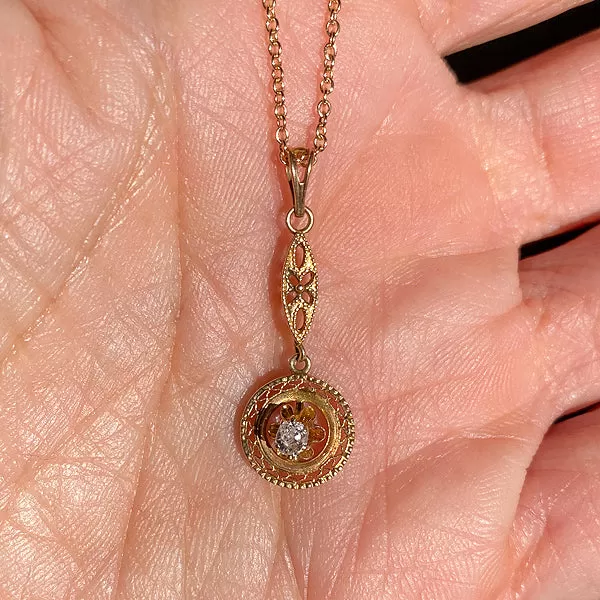 Antique Diamond Lavalier Pendant Necklace