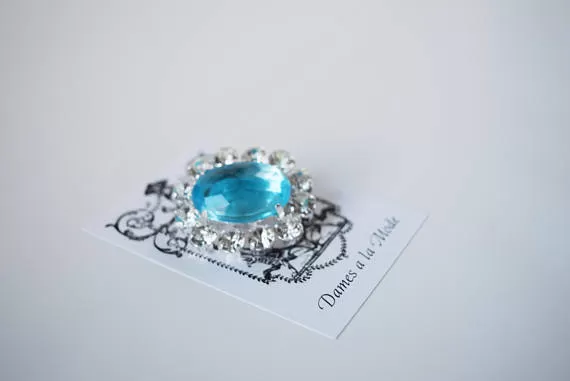 Aquamarine Blue Crystal Cluster Brooch