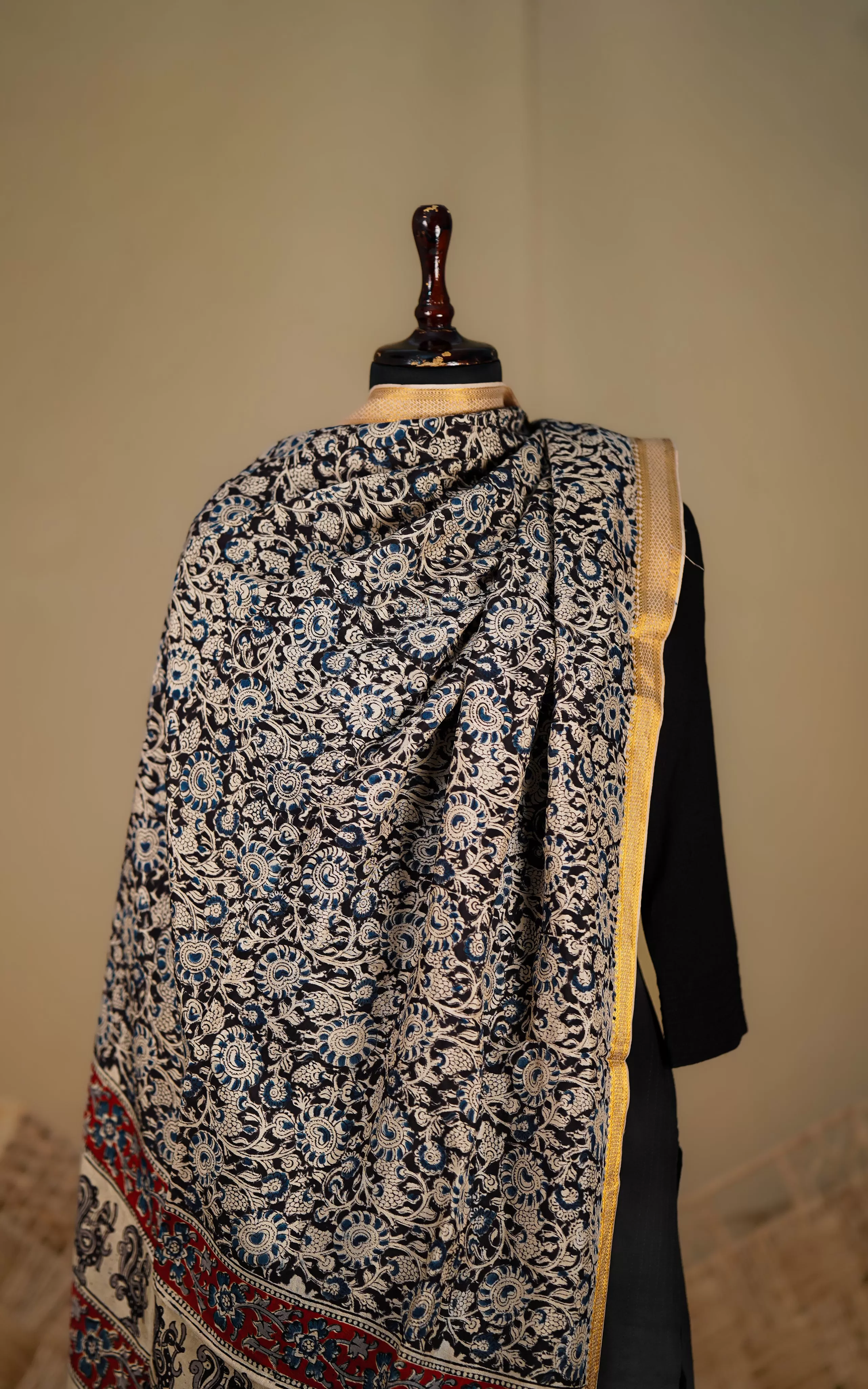 Art Silk Hand Blocked Kalamkari Dupatta 132IOS7