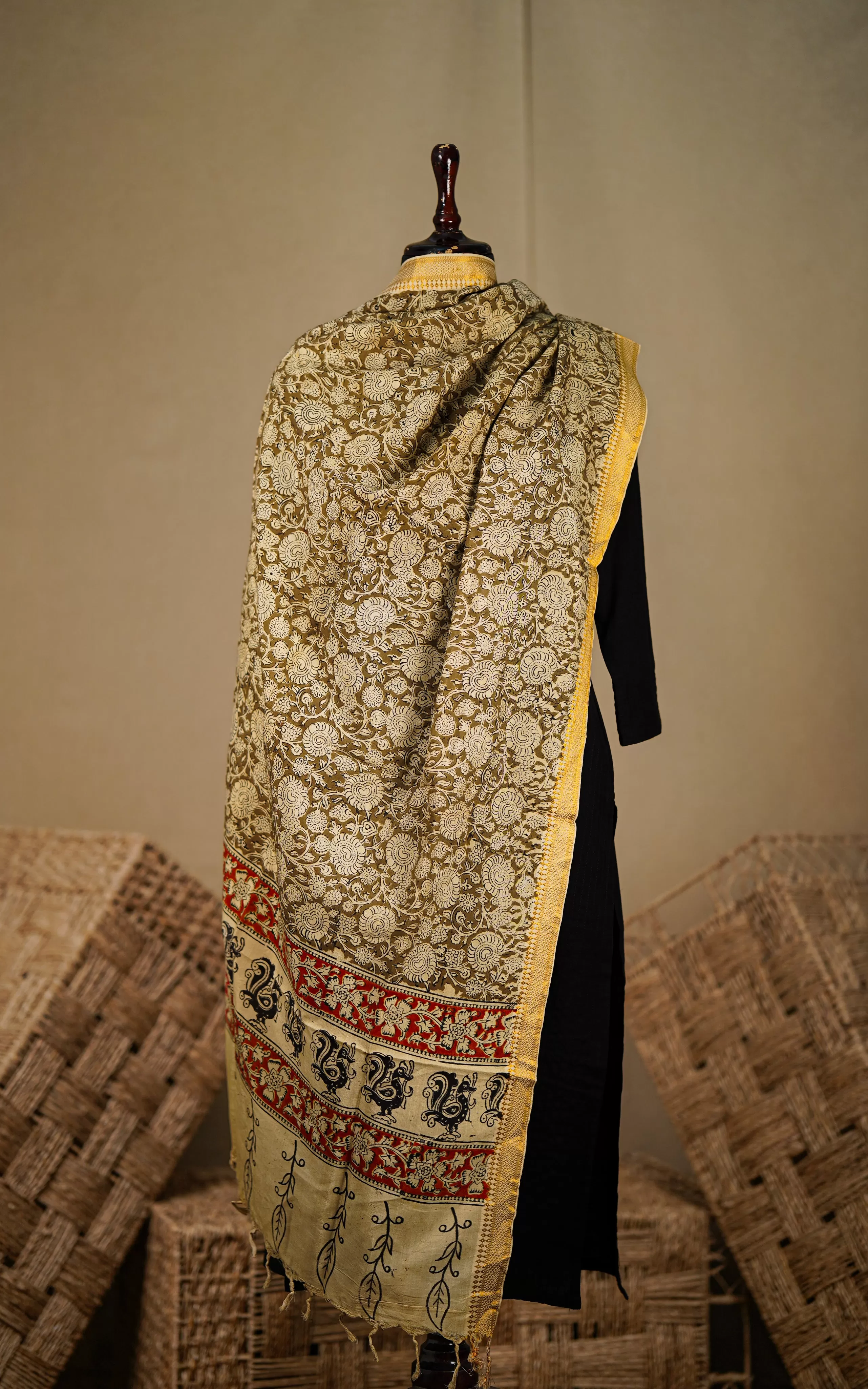 Art Silk Hand Blocked Kalamkari Dupatta 132IOS8