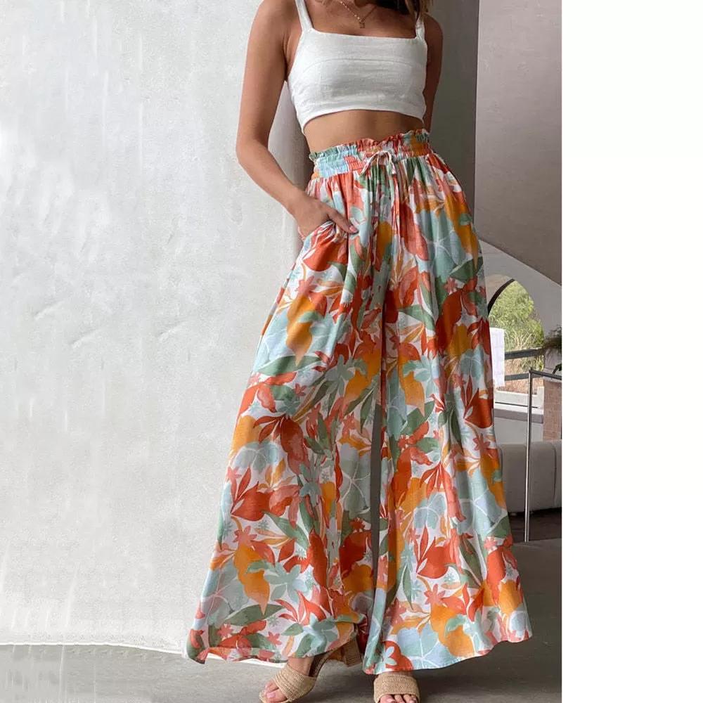 Ashore Shop Summer Wide Leg Pants Loose Casual Fashion Trousers Women Fashion Solid Color Lace-Up Pants