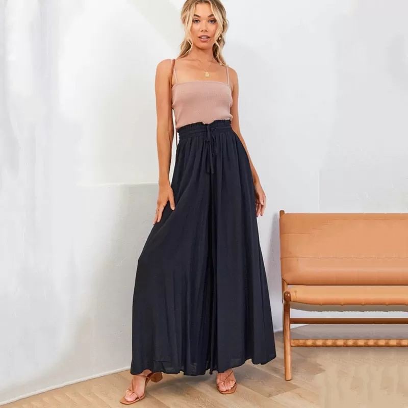 Ashore Shop Summer Wide Leg Pants Loose Casual Fashion Trousers Women Fashion Solid Color Lace-Up Pants