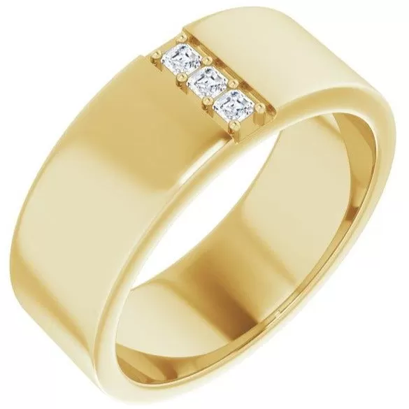 Asscher Cut Diamond Ravine Band - 8mm Recycled Gold Wedding band with diamondS