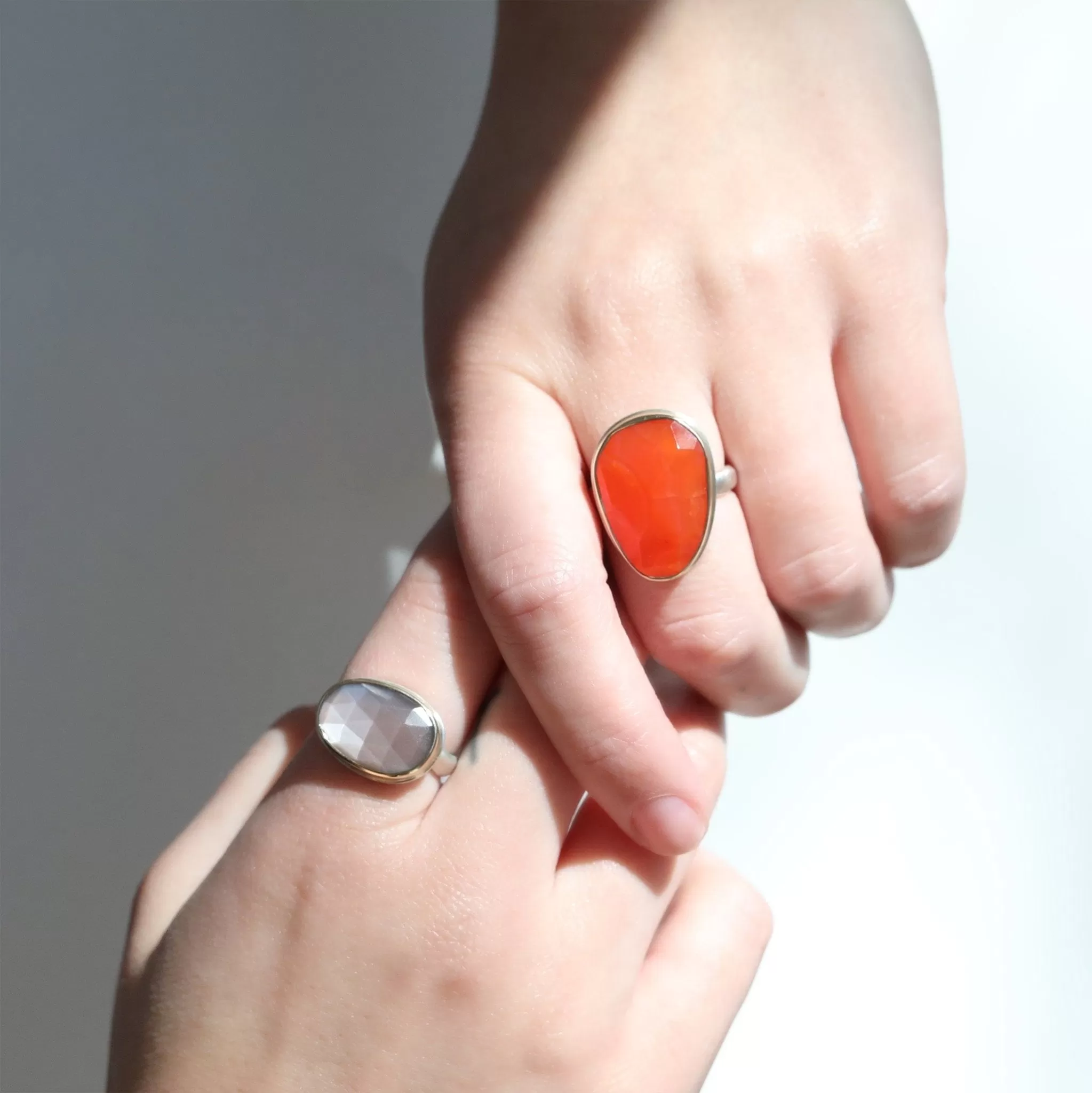 Asymmetrical Rose Cut Chocolate Moonstone Ring