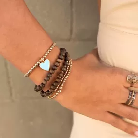 Baby Blue Enamel Heart Bead Bracelet Gold Fill