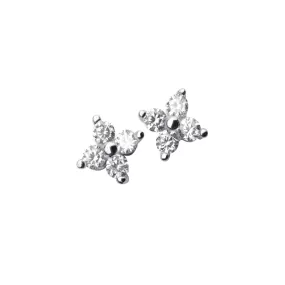 Baby Children Screw Back Earrings Sterling Silver Clear CZ Flowers