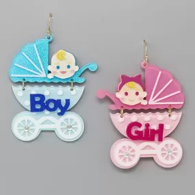 Baby Stroller Boy and Girl Earrings