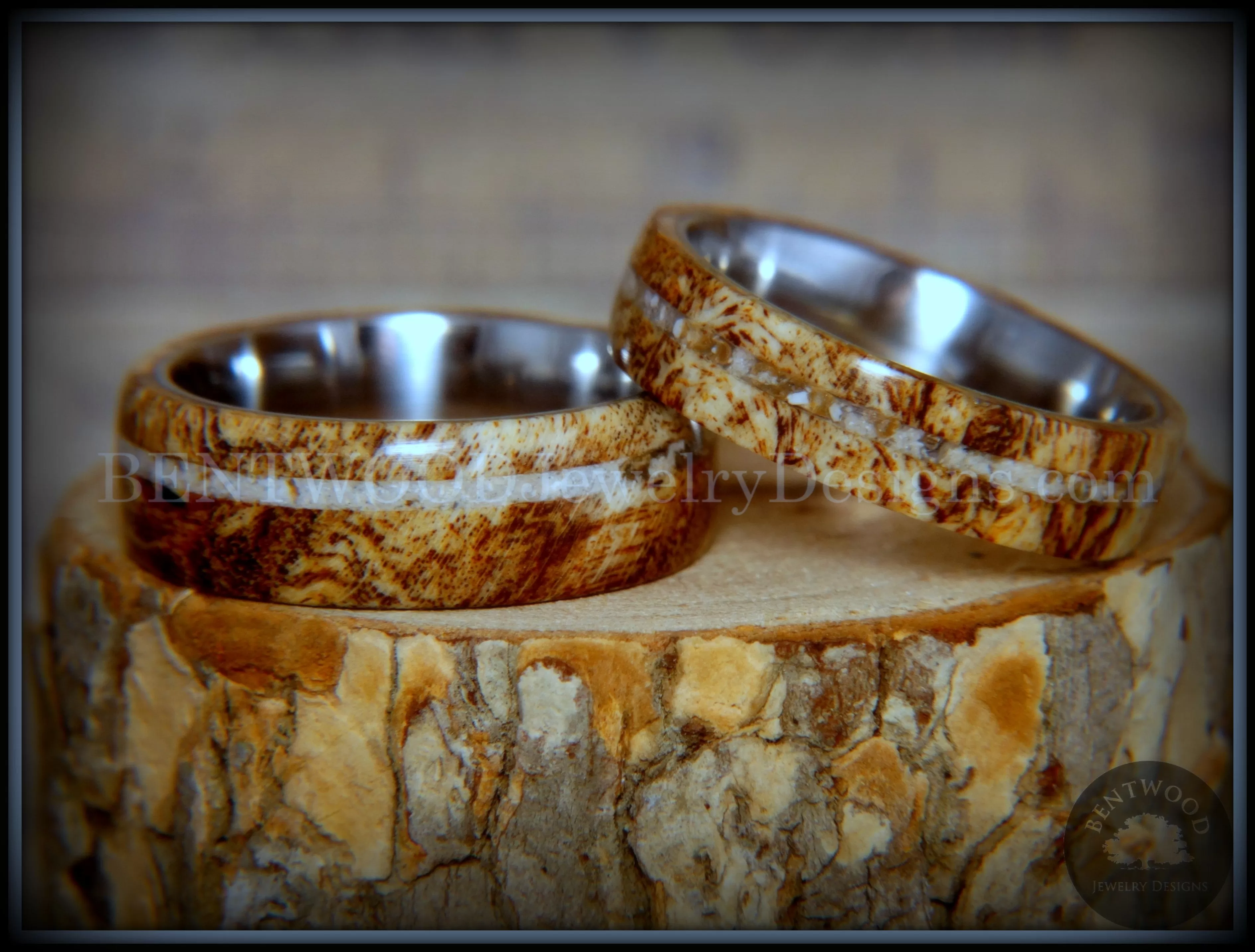 Bentwood Rings Set - Maple Burl on Surgical Steel Core with Cremation Ashes Inlay