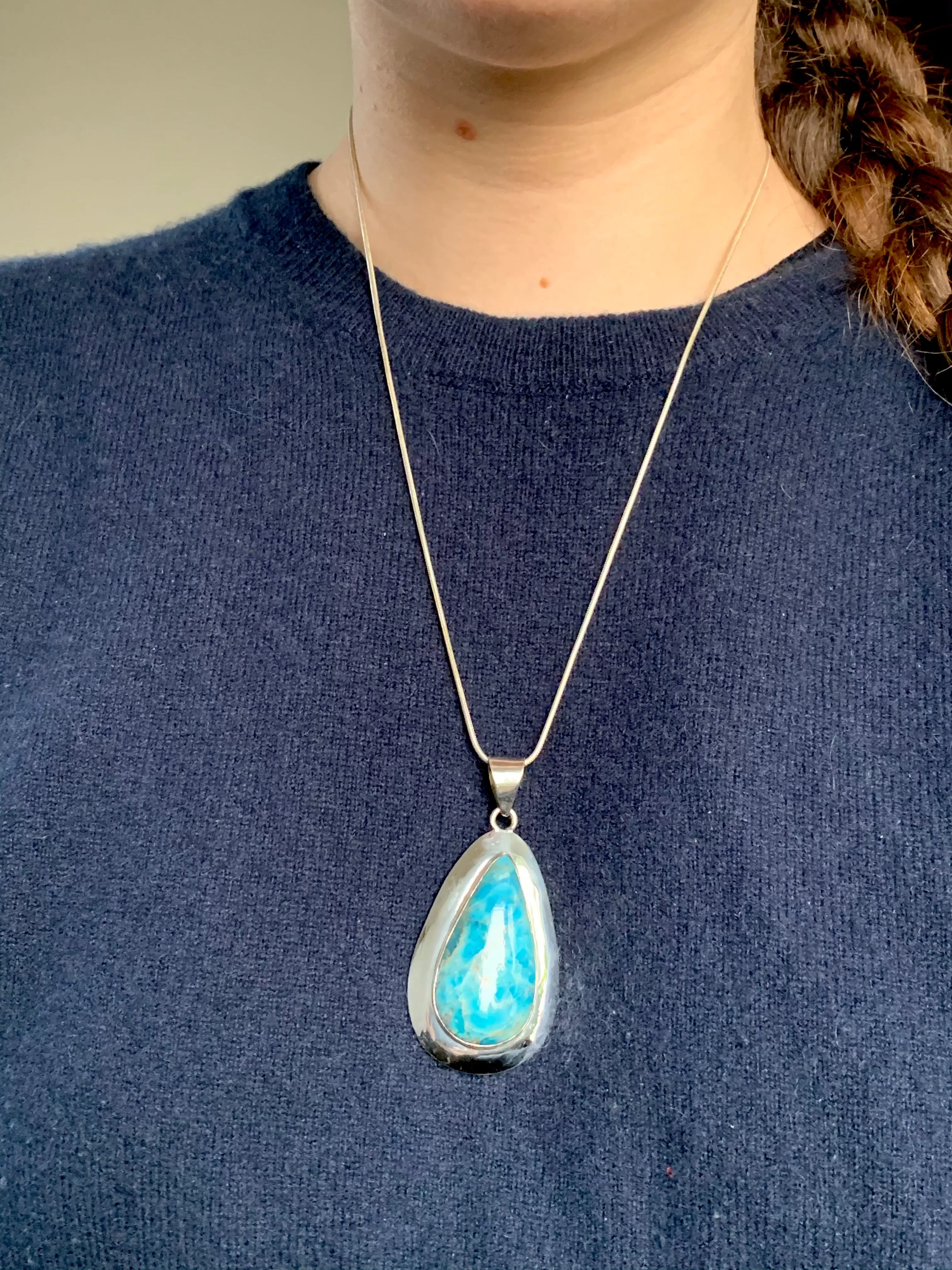 Blue Apatite Medea Pendant - Long Teardrop