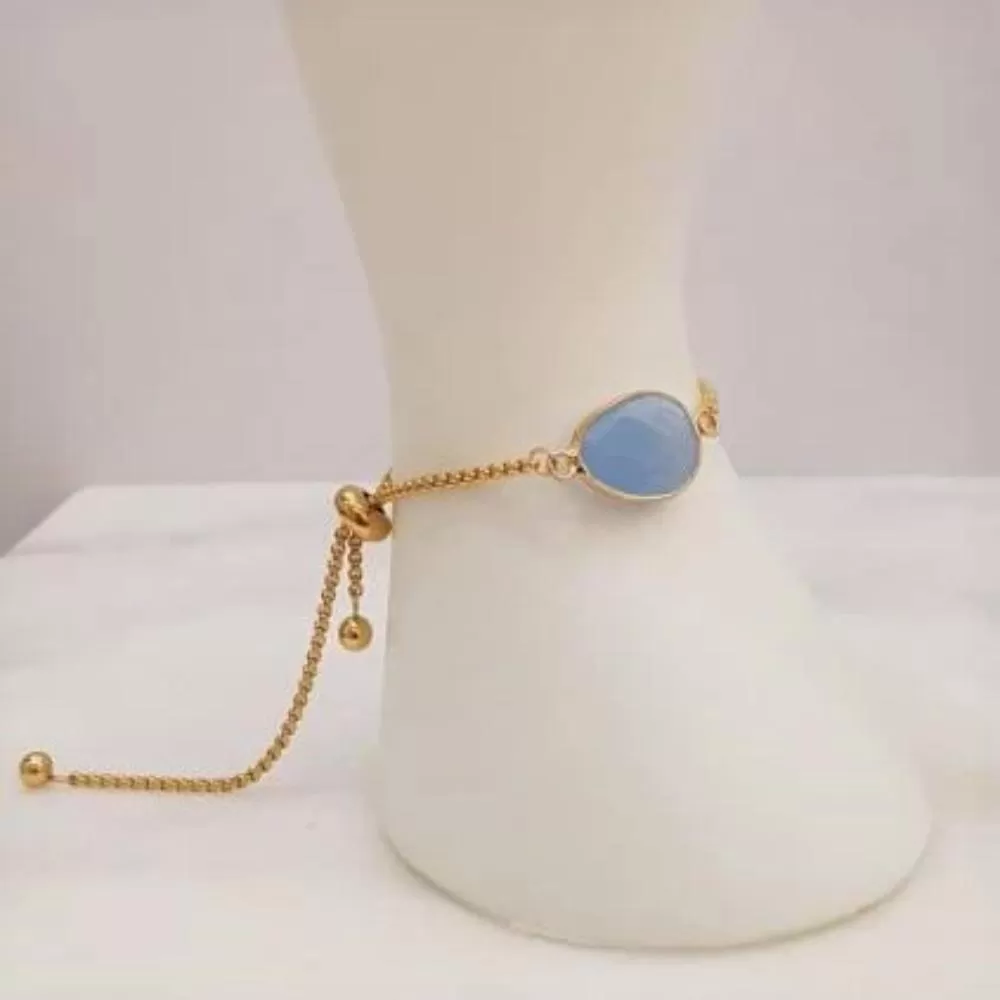 Blue Chalcedony Jeweled Slider Bracelet