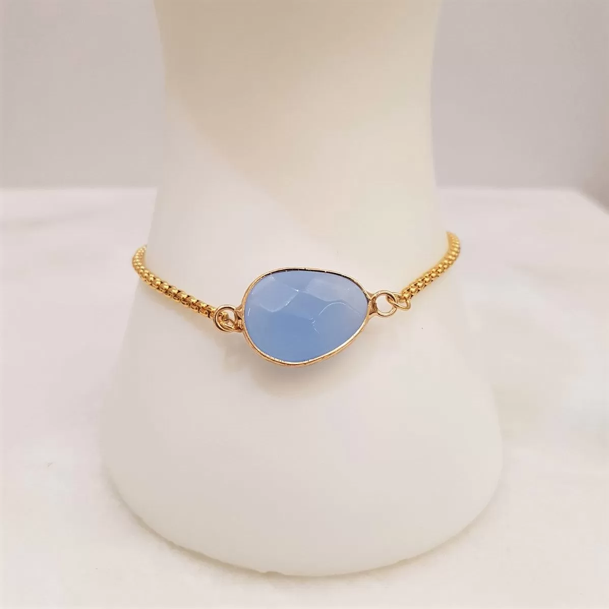 Blue Chalcedony Jeweled Slider Bracelet