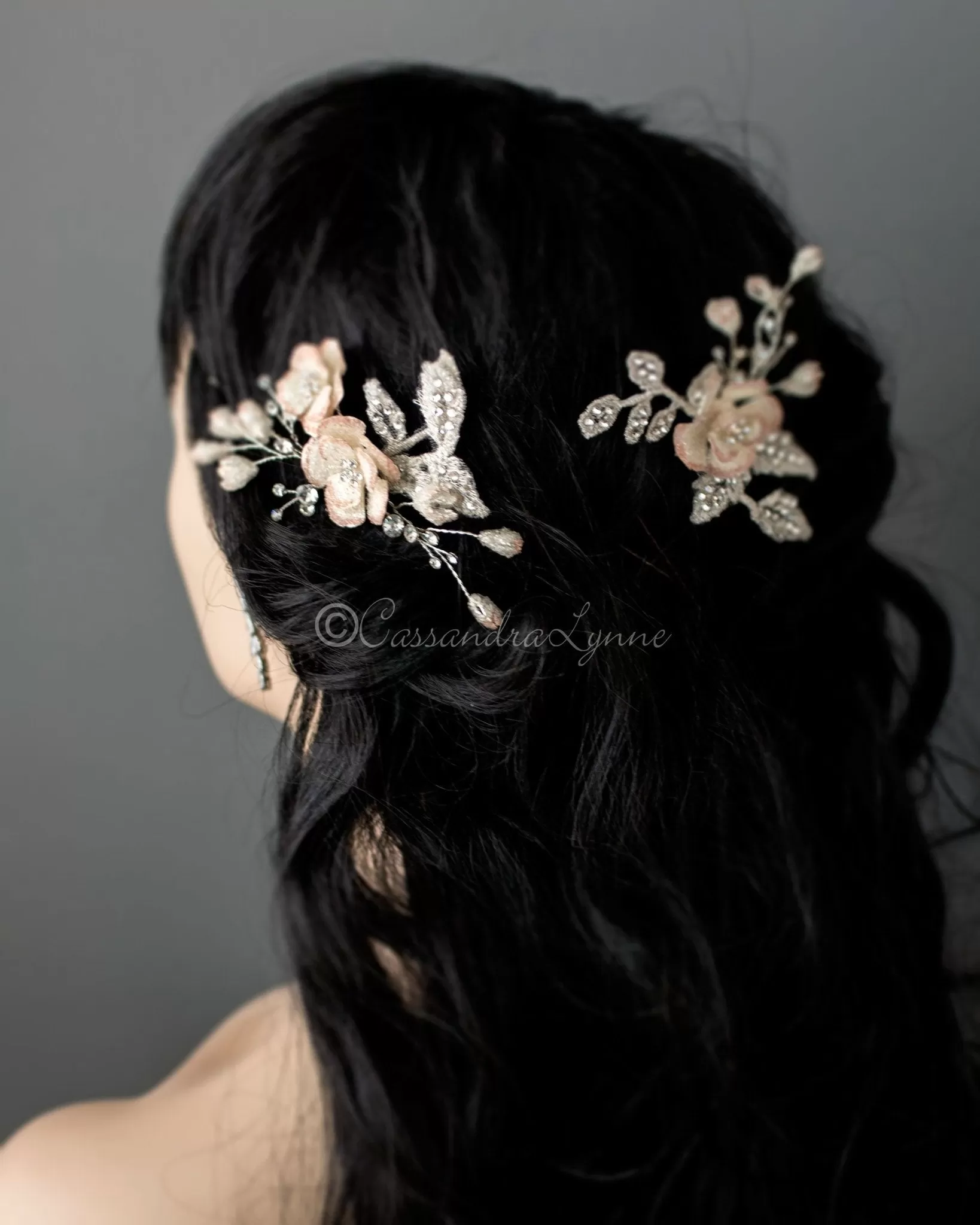 Blush Lace Wedding Hair Flower Pin Set