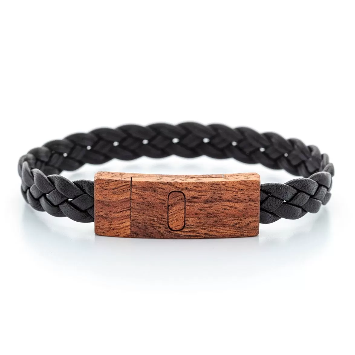 Bracelet - Wooden Clasp with Braided Leather Band