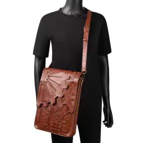 Brown Steampunk Retro Leather Shoulder Bag with Unique Embossing