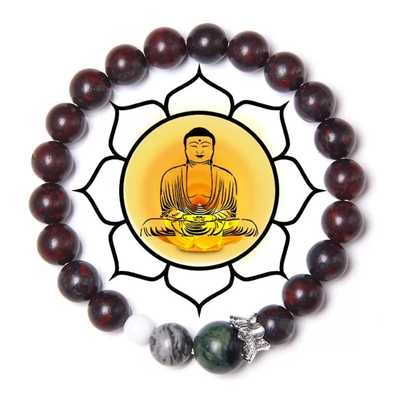 Buddhism Lotus Bloodstone Charm Bracelet