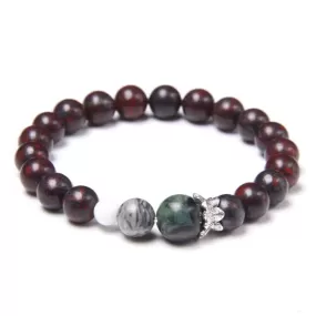 Buddhism Lotus Bloodstone Charm Bracelet