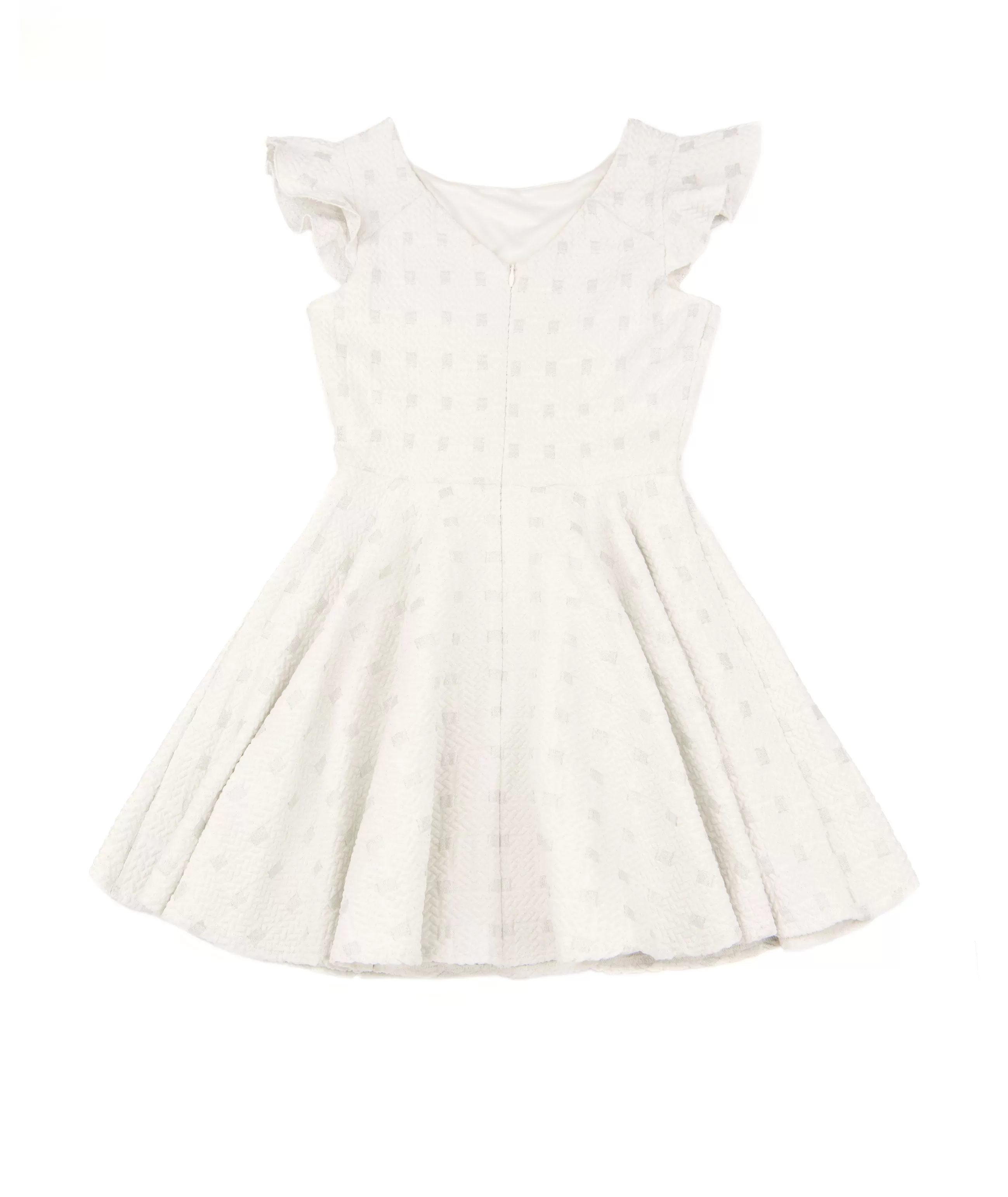 By Debra Girls White/Silver Flutter Sleeve Fit and Flare Dress