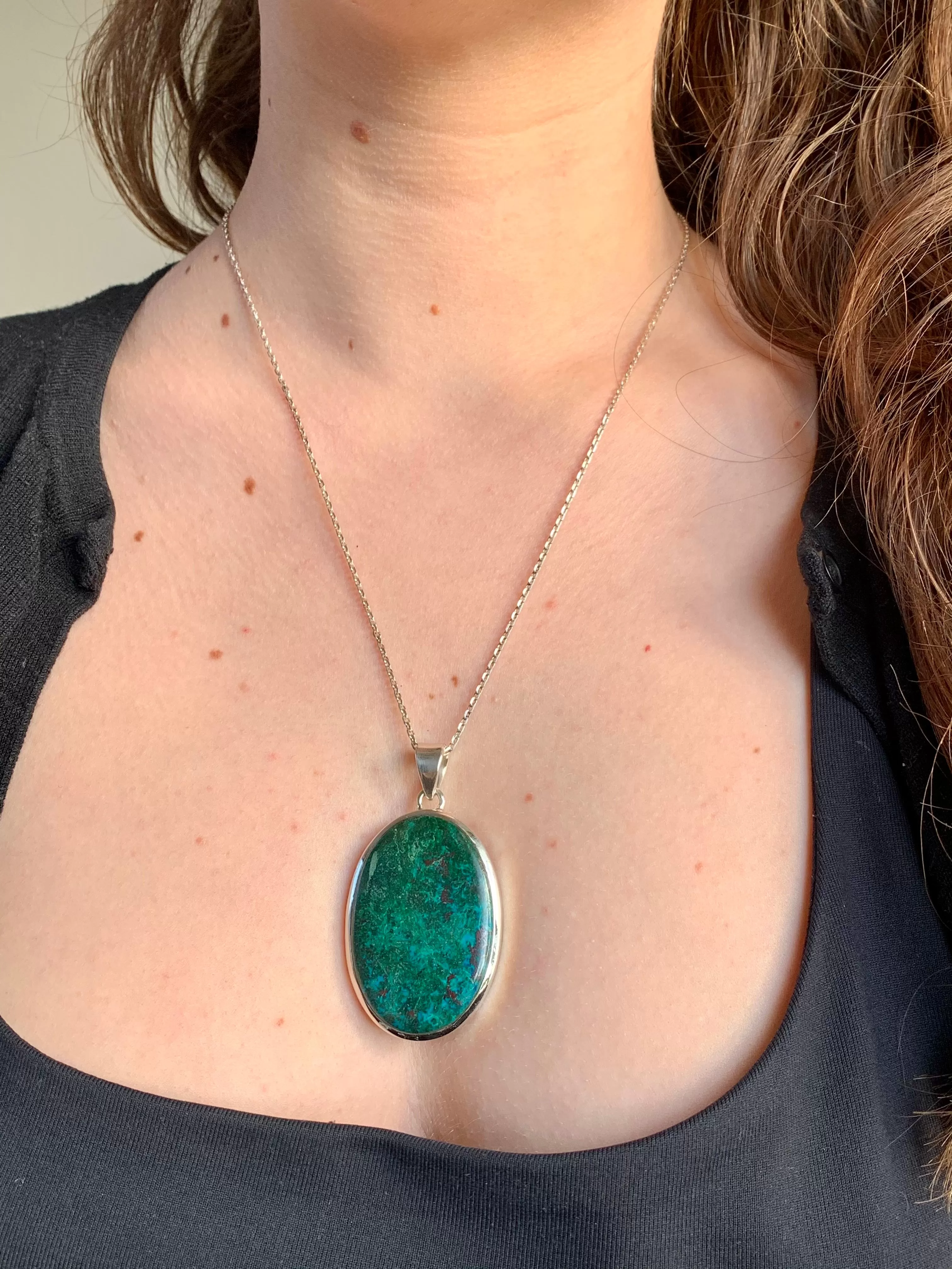 Chrysocolla Naevia Pendant - Large Oval