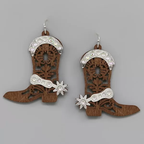 Cowboy Boot Wooden Earrings