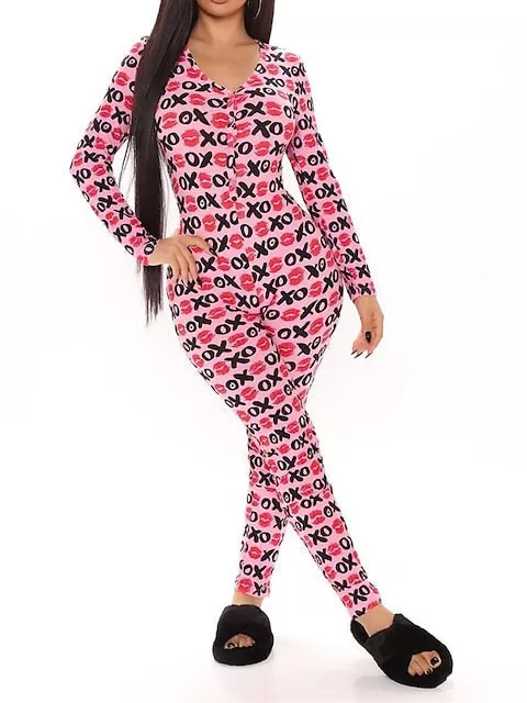 Cozy Women's Grid Plaid Onesie with V-Wire Detail and Button Closure