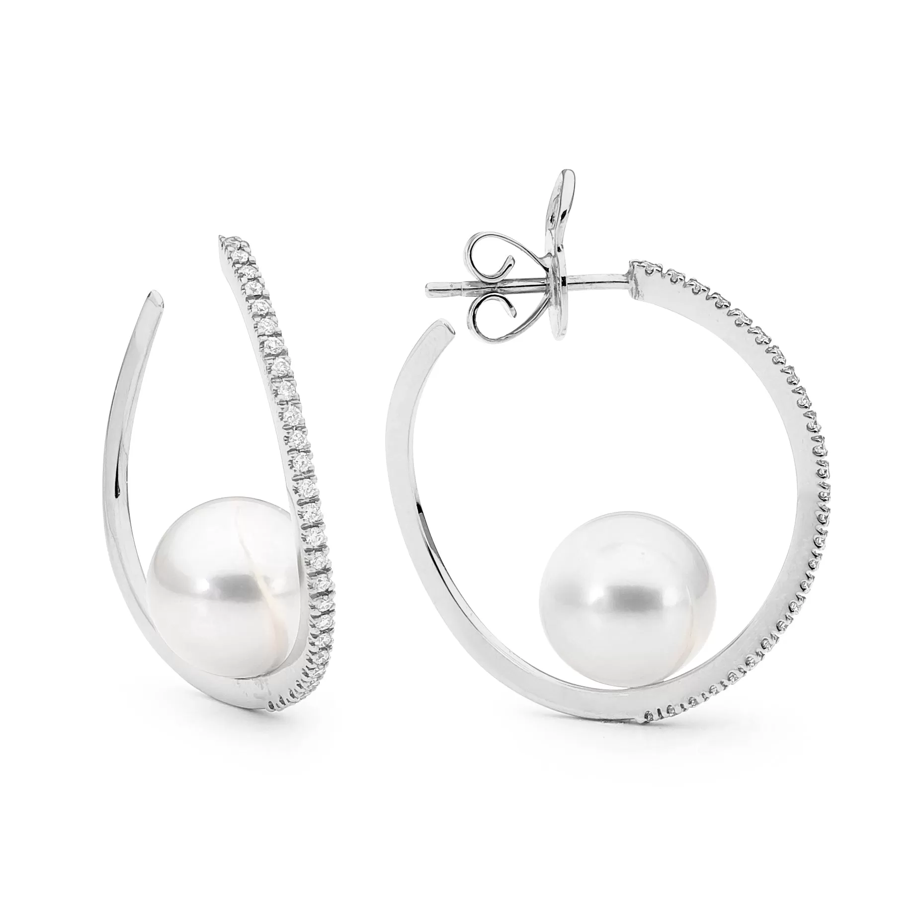 Cultured Pearl and Diamond Hoop