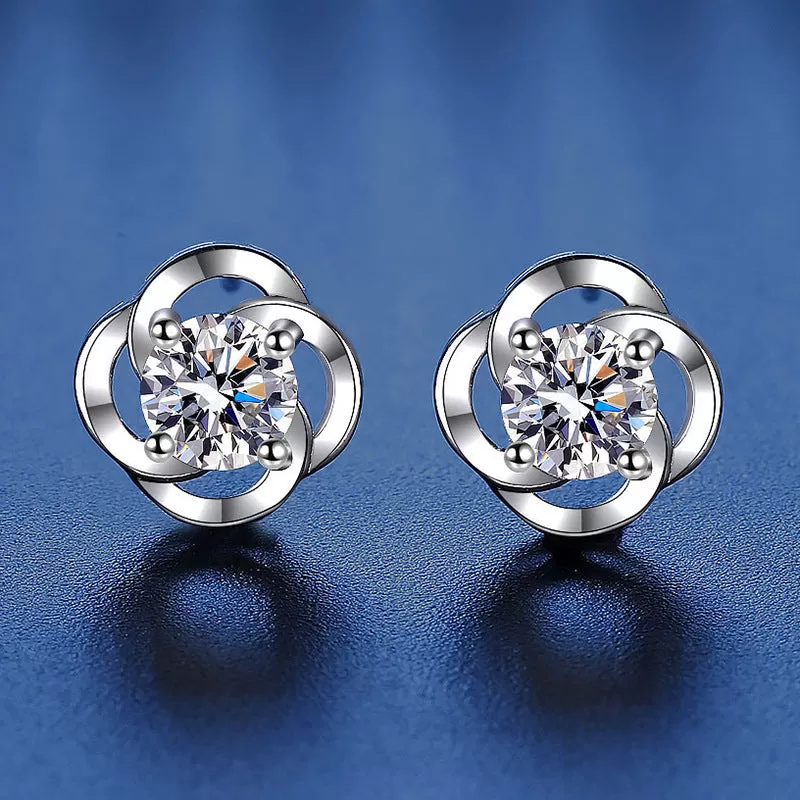 Delicate Clover Moissanite Stud Earrings