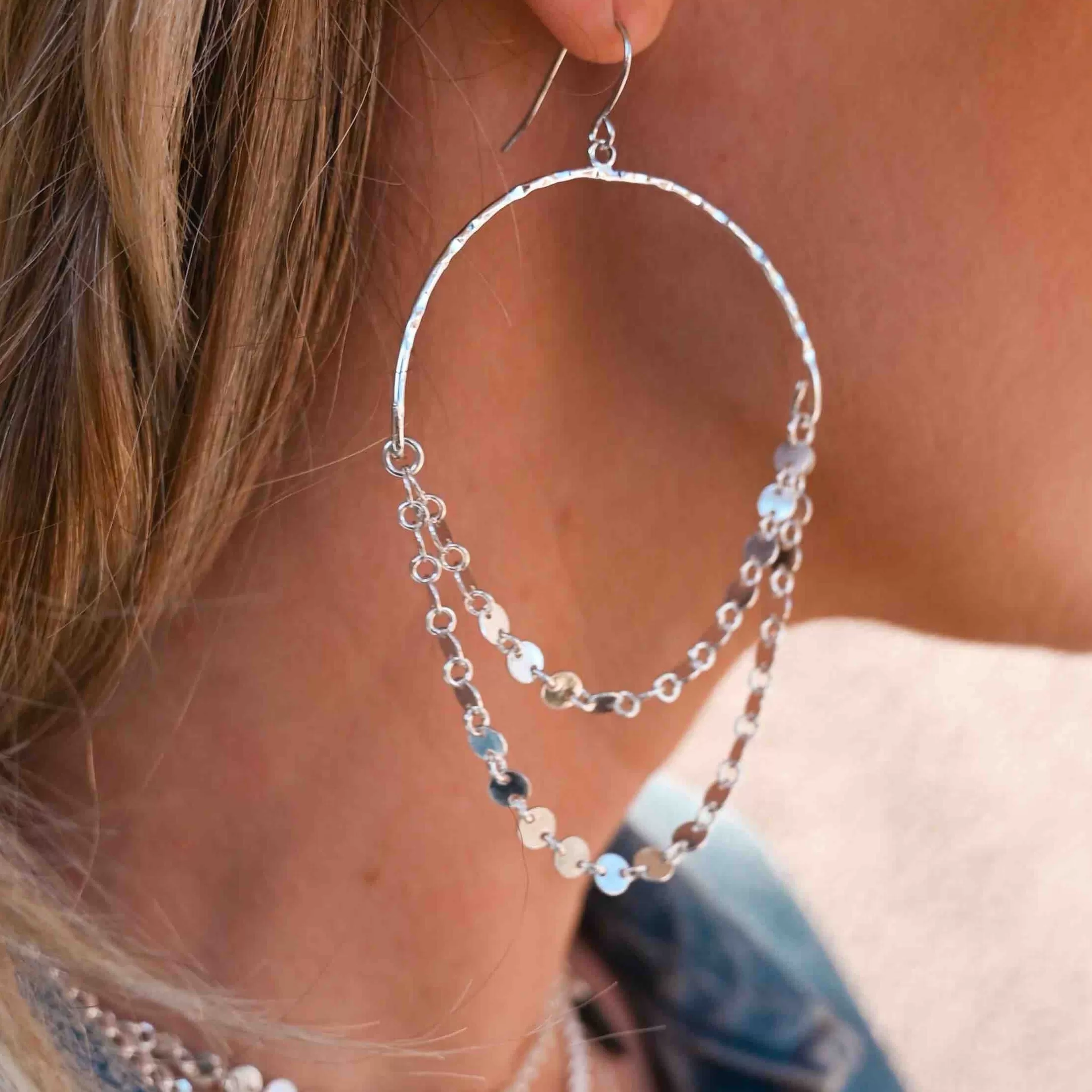 Disco Girl Silver Hoop Earrings