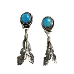 Double Blessing Feather & Turquoise Post Earrings