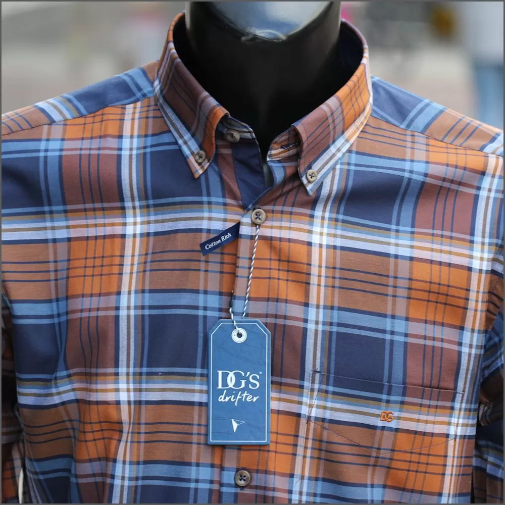 Drifter Ivano Orange Navy & Blue Check Shirt<>