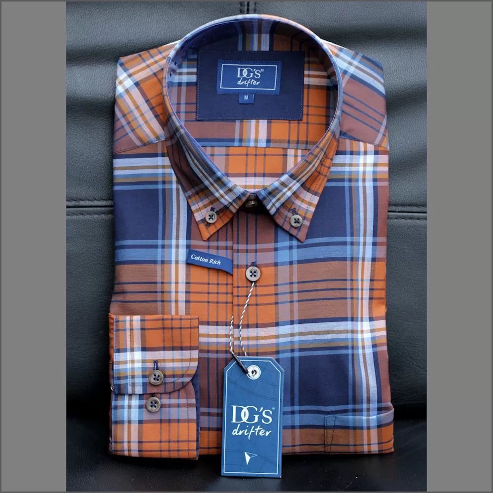 Drifter Ivano Orange Navy & Blue Check Shirt<>