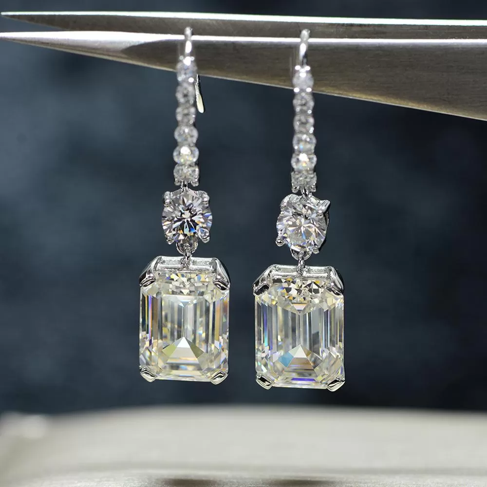 Emerald Cut 925 Sterling Silver Drop Earrings