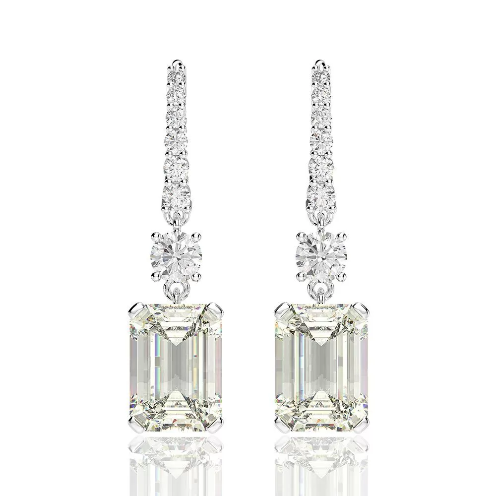 Emerald Cut 925 Sterling Silver Drop Earrings